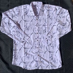 Funky Women’s White Button Up Shirt with Abstract Party Pattern